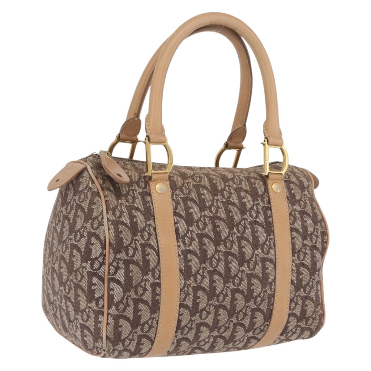 Christian Dior Trotter Canvas Hand Bag Beige Gold Auth 211909