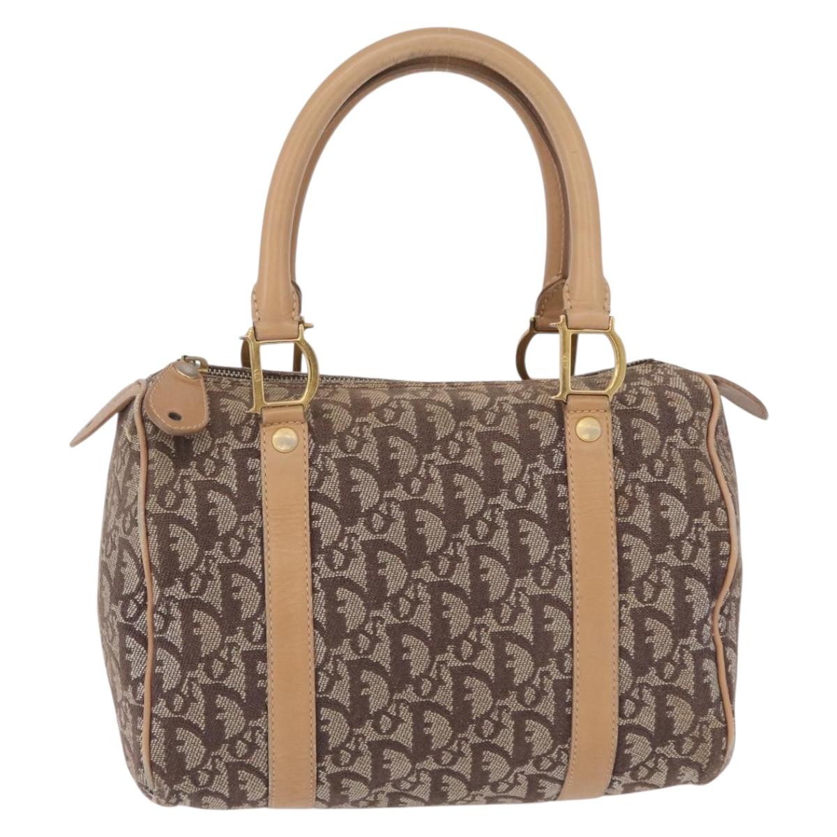 Christian Dior Trotter Canvas Hand Bag Beige Gold Auth 211909