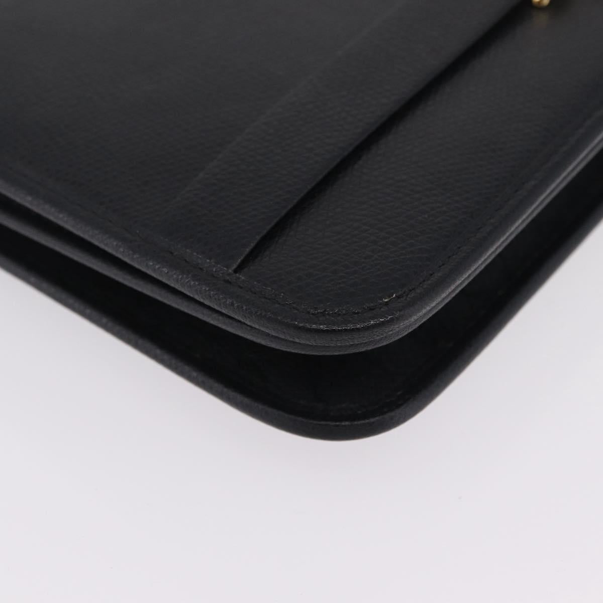 Christian Dior Shoulder Bag Leather Black Gold Auth 211910