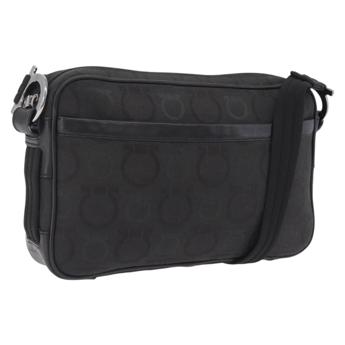 Salvatore Ferragamo Gancini Shoulder Bag Canvas Black Silver Auth 211918A