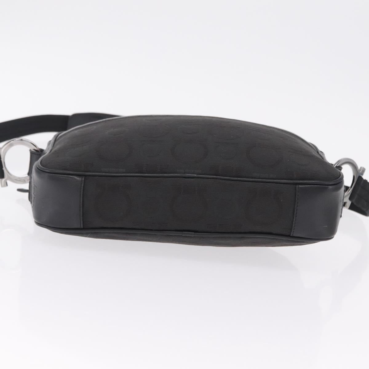 Salvatore Ferragamo Gancini Shoulder Bag Canvas Black Silver Auth 211918A