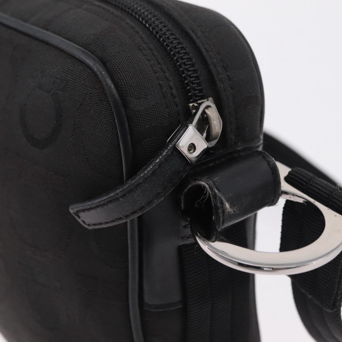 Salvatore Ferragamo Gancini Shoulder Bag Canvas Black Silver Auth 211918A