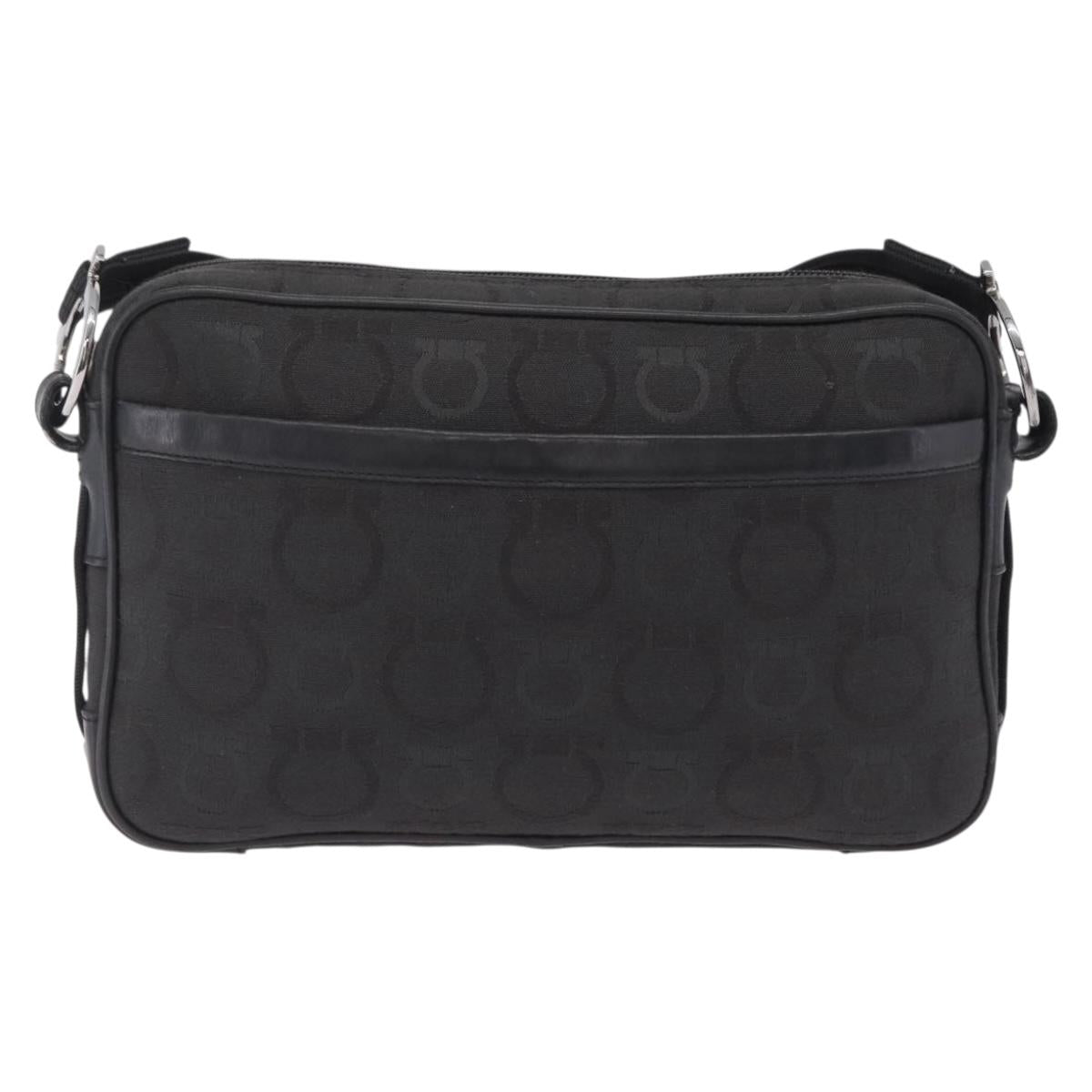 Salvatore Ferragamo Gancini Shoulder Bag Canvas Black Silver Auth 211918A