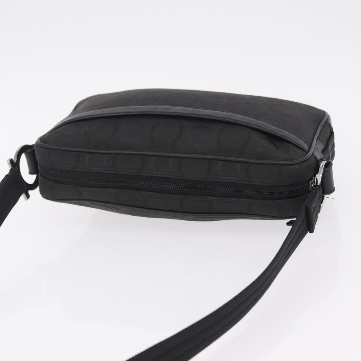 Salvatore Ferragamo Gancini Shoulder Bag Canvas Black Silver Auth 211918A