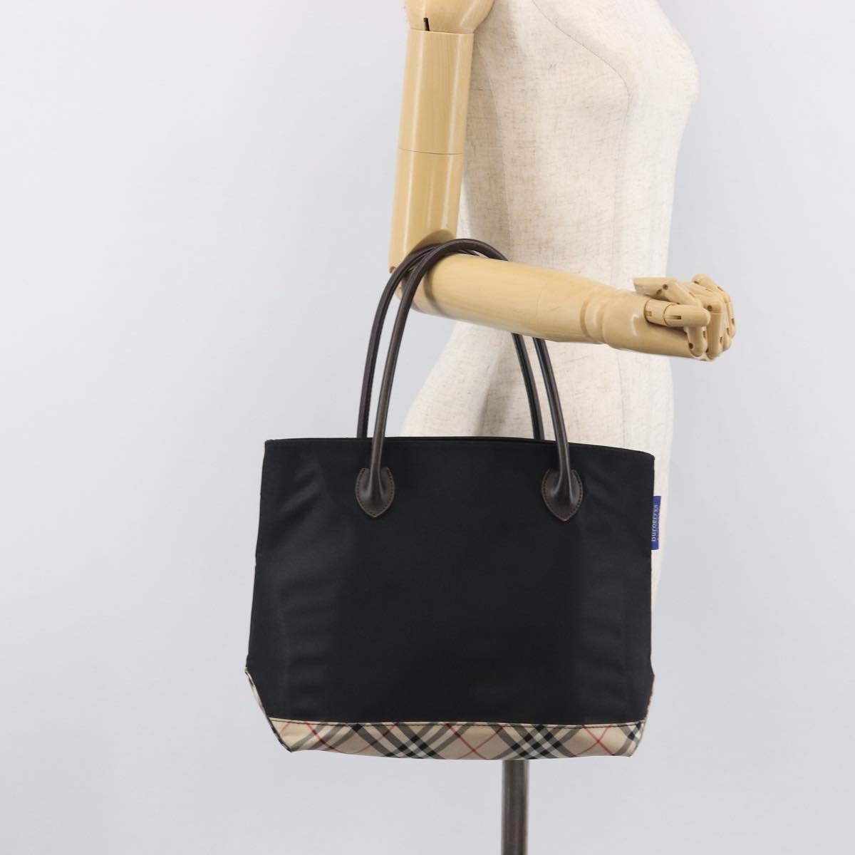 Burberrys Blue Label Tote Bag Nylon Black Silver Auth 211919