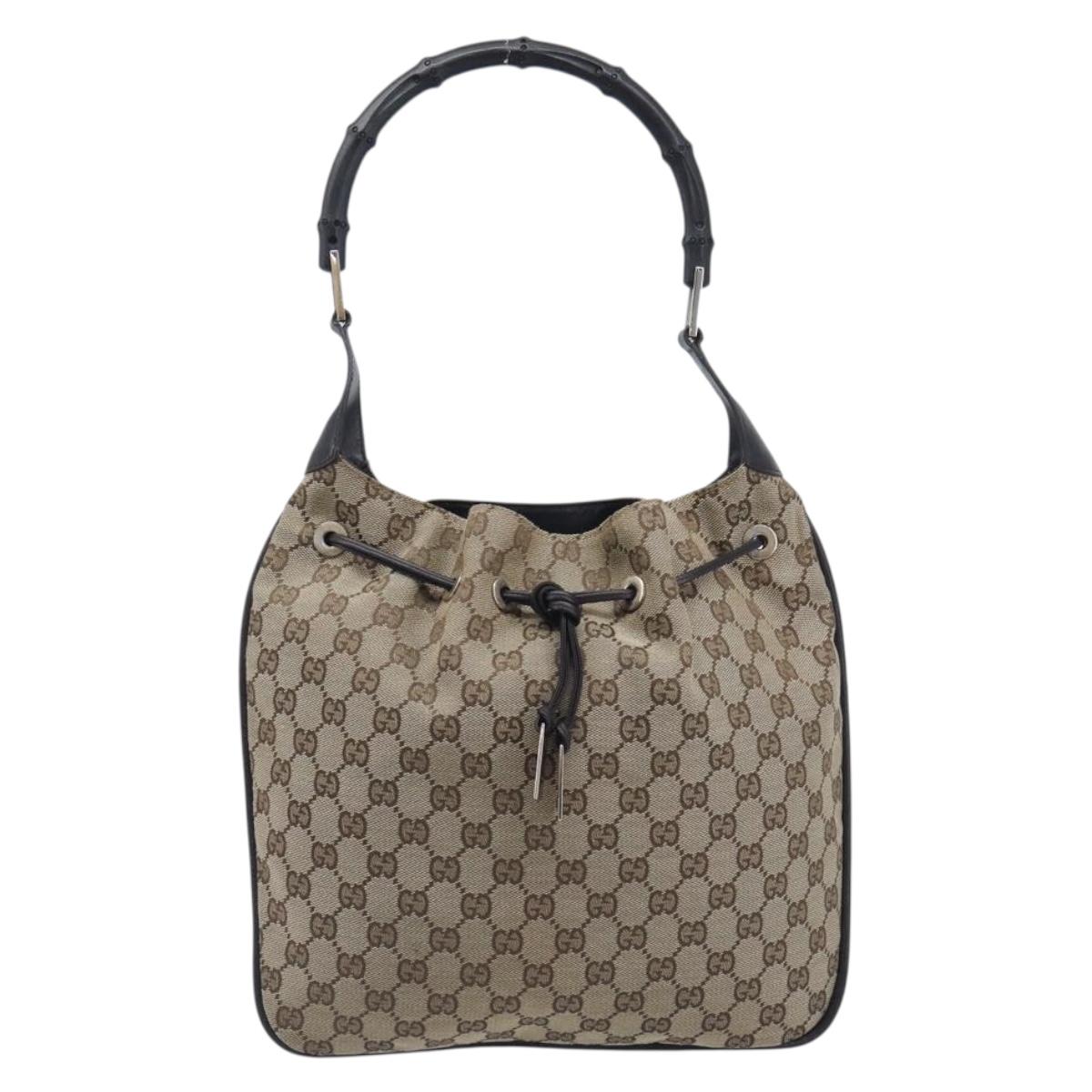 GUCCI GG Canvas Hand Bag Beige Silver 001 4033 Auth 211921V