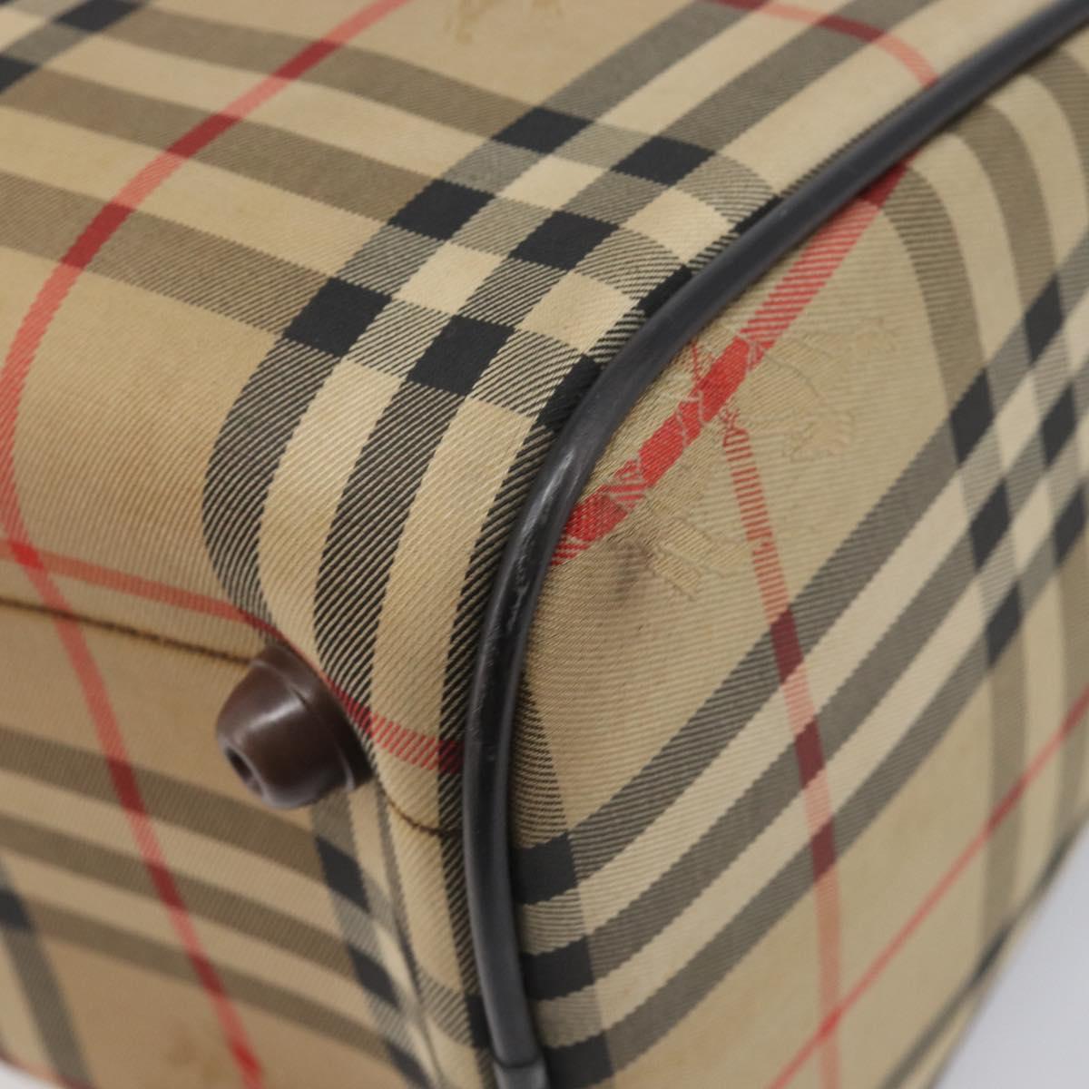 Burberrys Nova Check Boston Bag Canvas Beige Gold Auth 211927