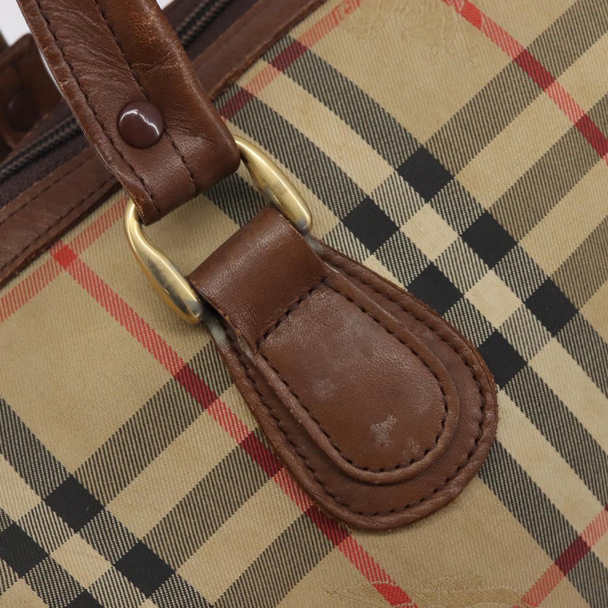 Burberrys Nova Check Boston Bag Canvas Beige Gold Auth 211927