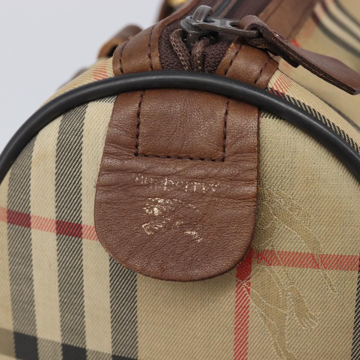 Burberrys Nova Check Boston Bag Canvas Beige Gold Auth 211927
