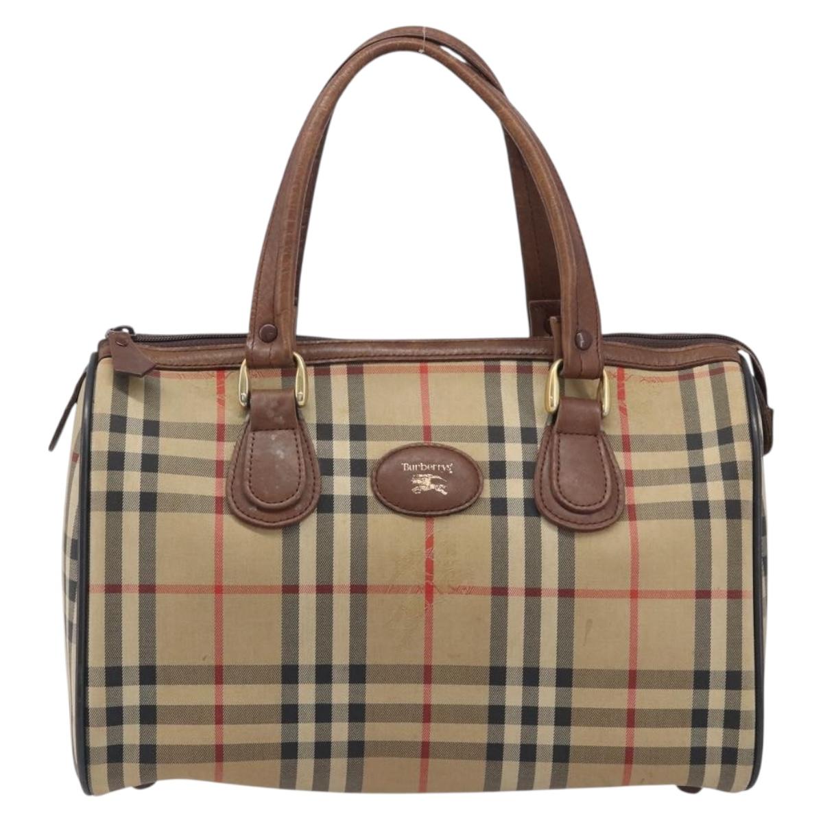 Burberrys Nova Check Boston Bag Canvas Beige Gold Auth 211927