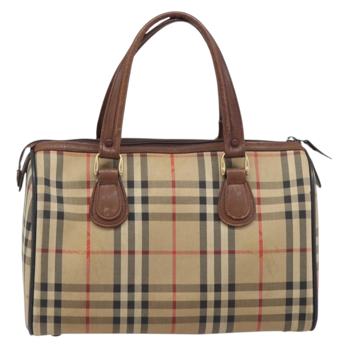 Burberrys Nova Check Boston Bag Canvas Beige Gold Auth 211927