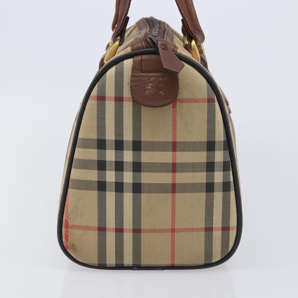 Burberrys Nova Check Boston Bag Canvas Beige Gold Auth 211927