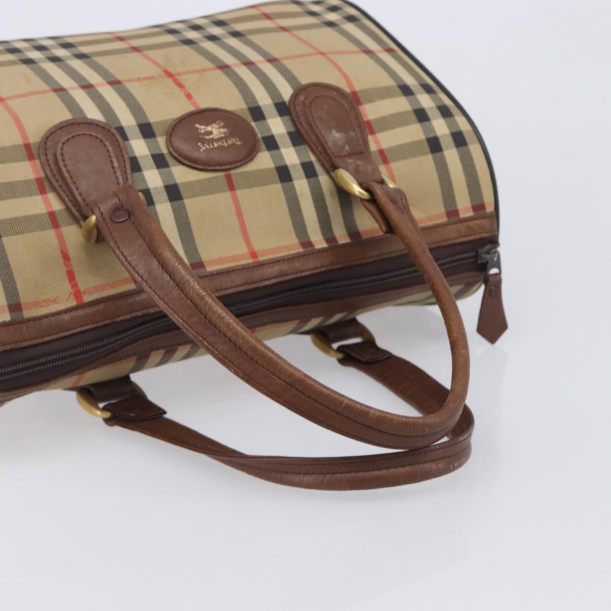Burberrys Nova Check Boston Bag Canvas Beige Gold Auth 211927