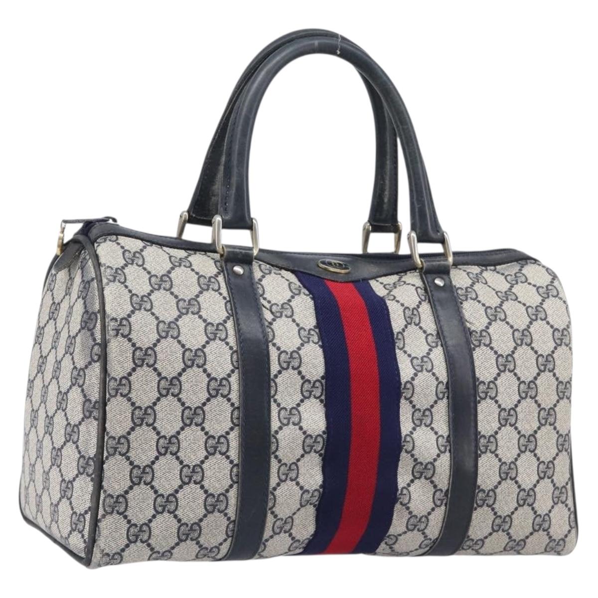 GUCCI GG Supreme Sherry Line Hand Bag PVC Navy Gold 24 012 3842 Auth 211929