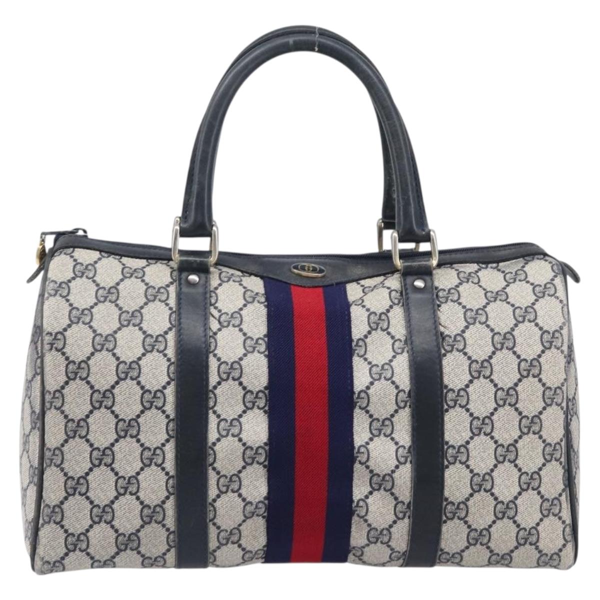 GUCCI GG Supreme Sherry Line Hand Bag PVC Navy Gold 24 012 3842 Auth 211929