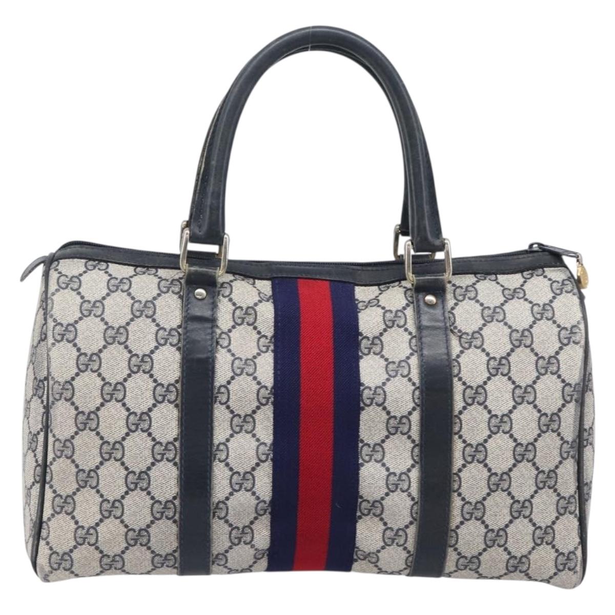 GUCCI GG Supreme Sherry Line Hand Bag PVC Navy Gold 24 012 3842 Auth 211929