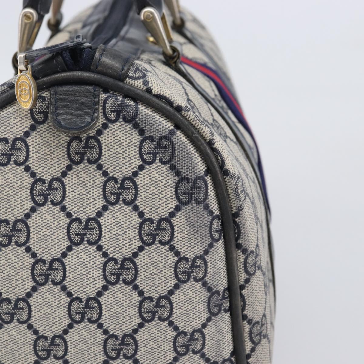 GUCCI GG Supreme Sherry Line Hand Bag PVC Navy Gold 24 012 3842 Auth 211929