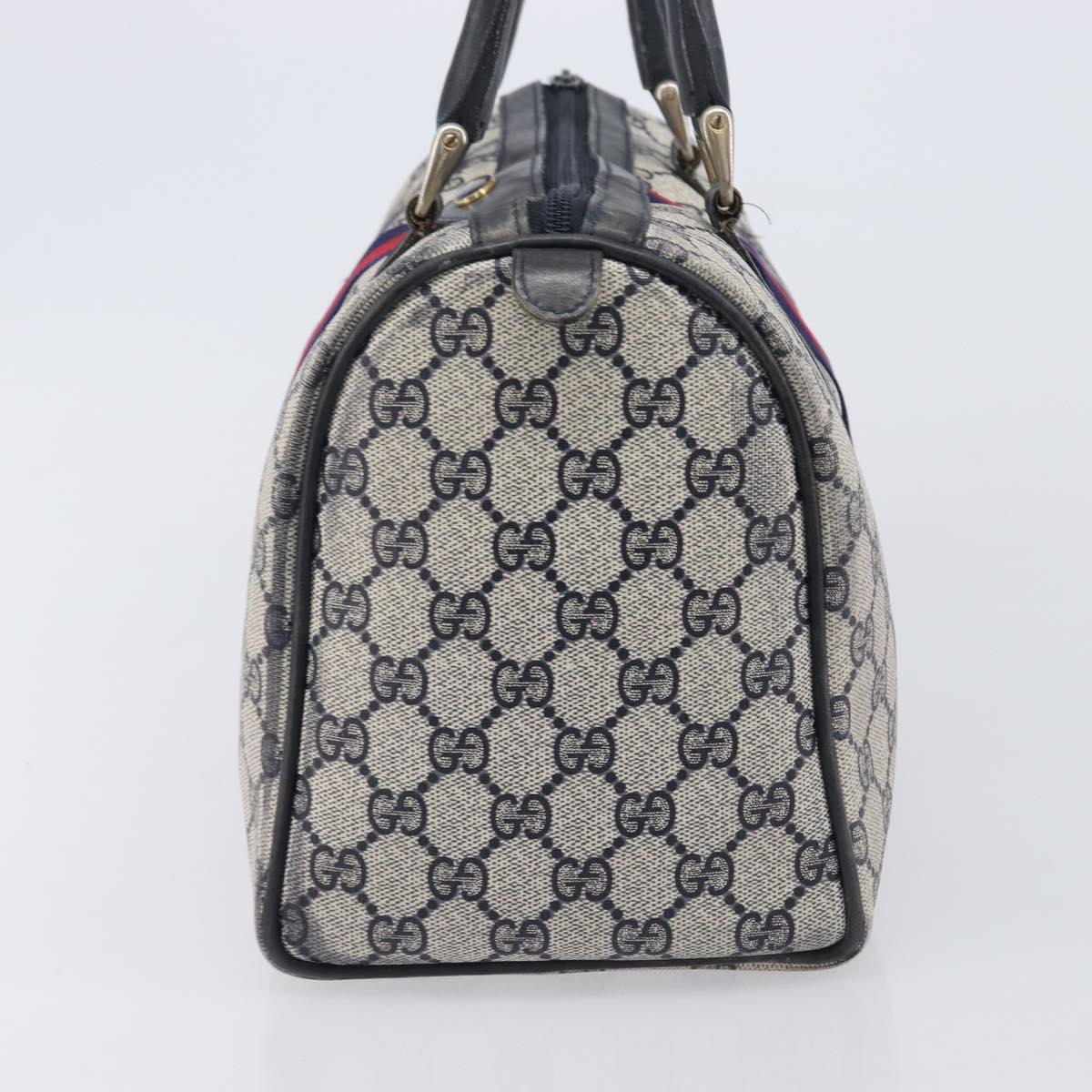GUCCI GG Supreme Sherry Line Hand Bag PVC Navy Gold 24 012 3842 Auth 211929