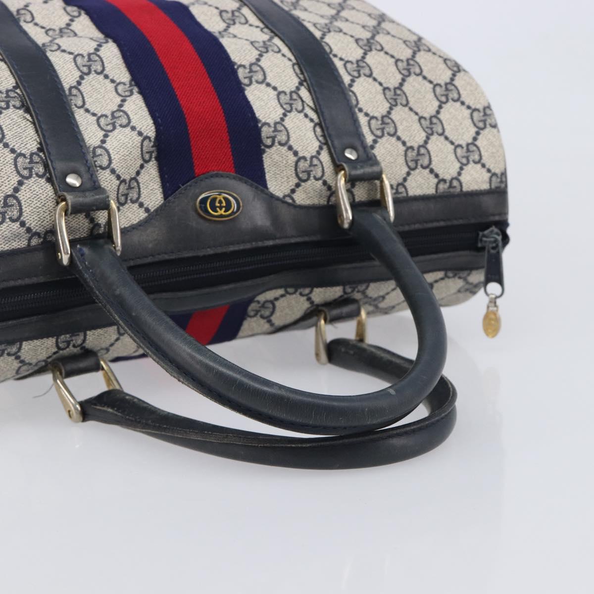 GUCCI GG Supreme Sherry Line Hand Bag PVC Navy Gold 24 012 3842 Auth 211929