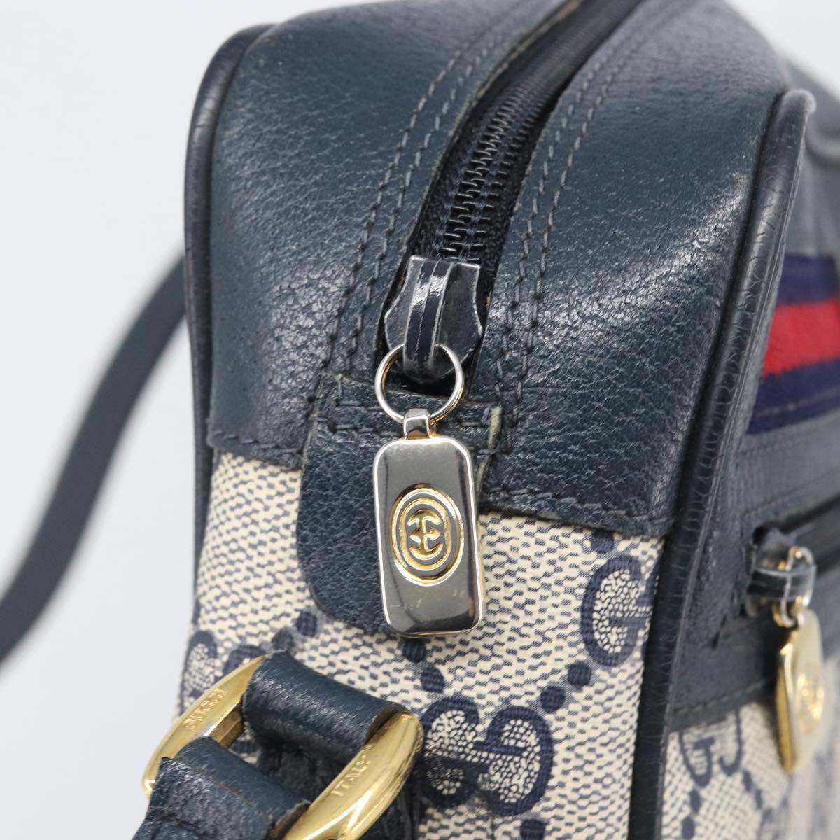 GUCCI GG Supreme Sherry Line Shoulder Bag PVC Navy Gold 56 02 087 Auth 211935
