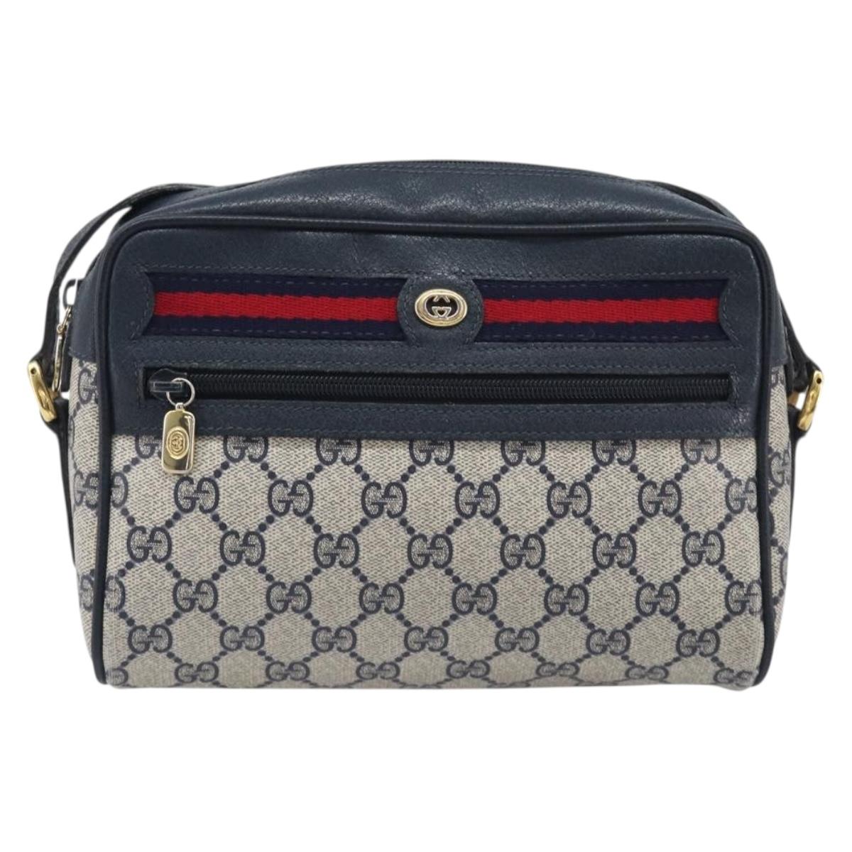 GUCCI GG Supreme Sherry Line Shoulder Bag PVC Navy Gold 56 02 087 Auth 211935