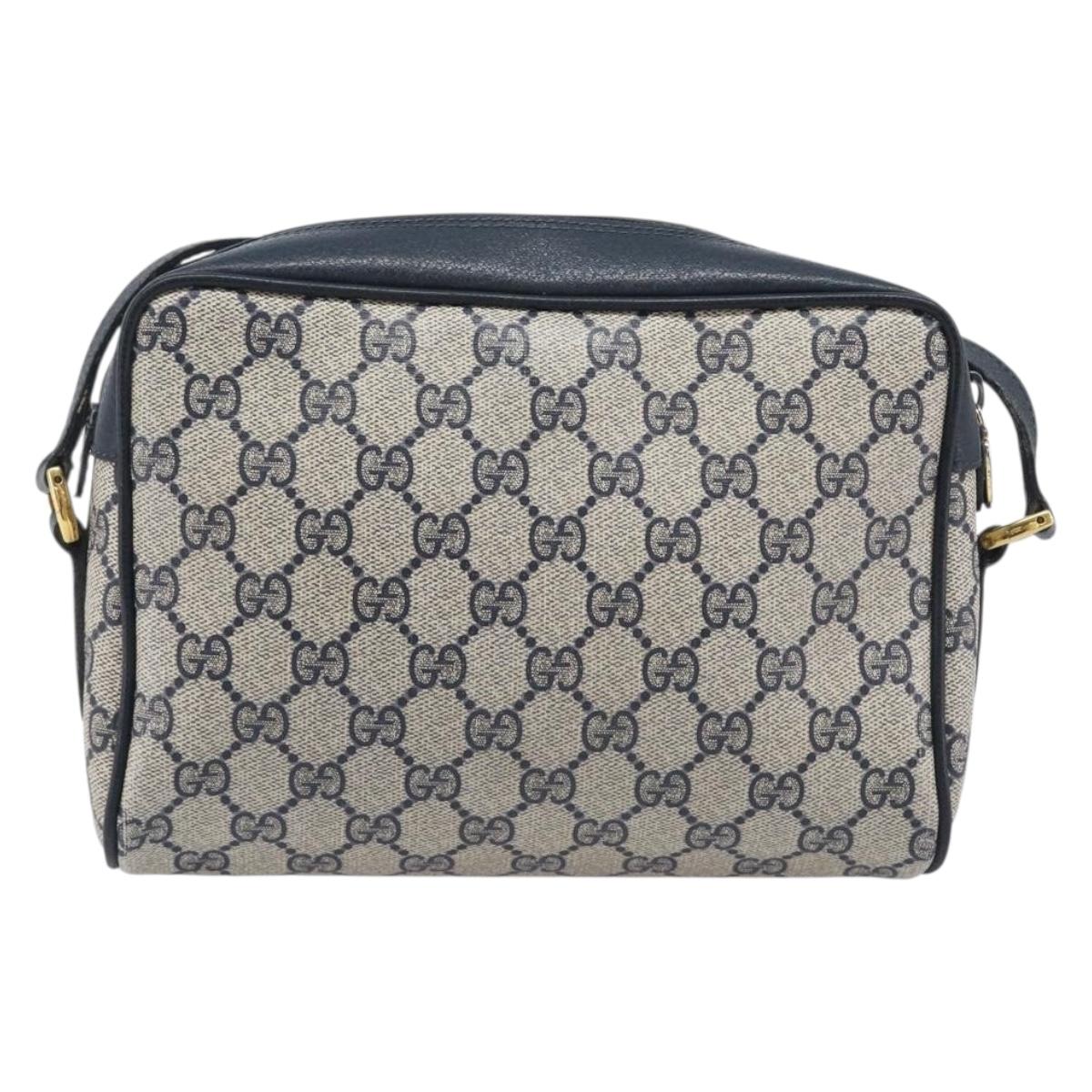 GUCCI GG Supreme Sherry Line Shoulder Bag PVC Navy Gold 56 02 087 Auth 211935