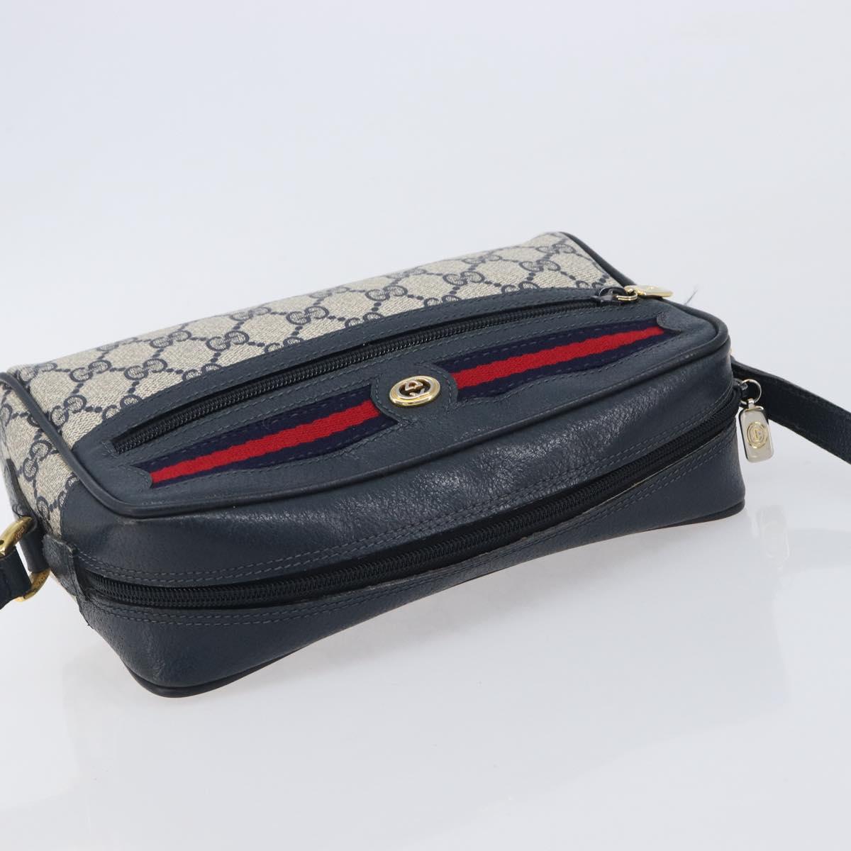 GUCCI GG Supreme Sherry Line Shoulder Bag PVC Navy Gold 56 02 087 Auth 211935