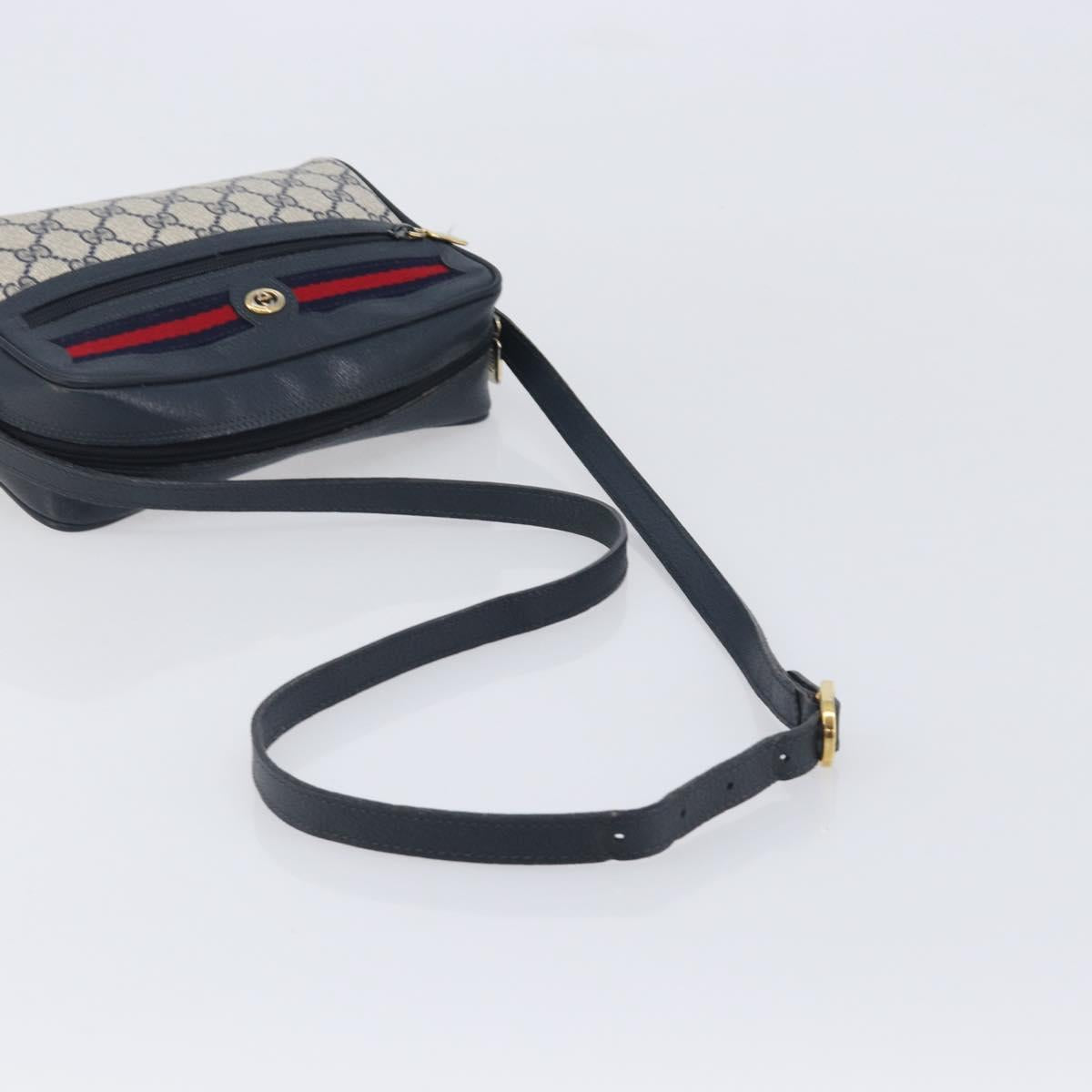 GUCCI GG Supreme Sherry Line Shoulder Bag PVC Navy Gold 56 02 087 Auth 211935