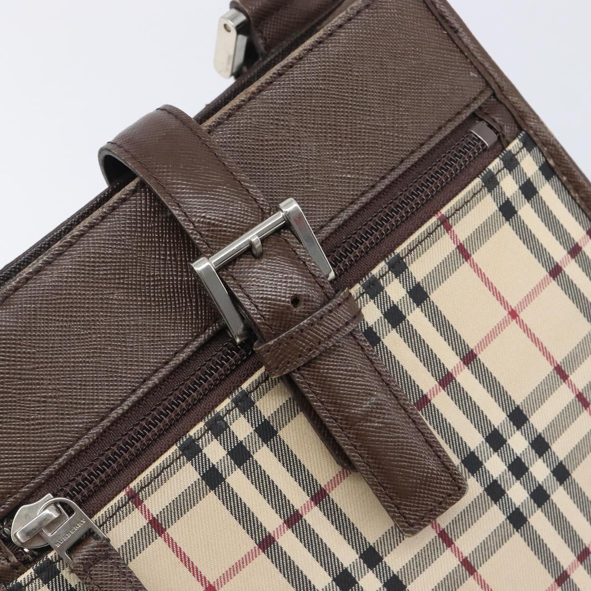 BURBERRY Nova Check Shoulder Bag Canvas Beige Silver Auth 211941