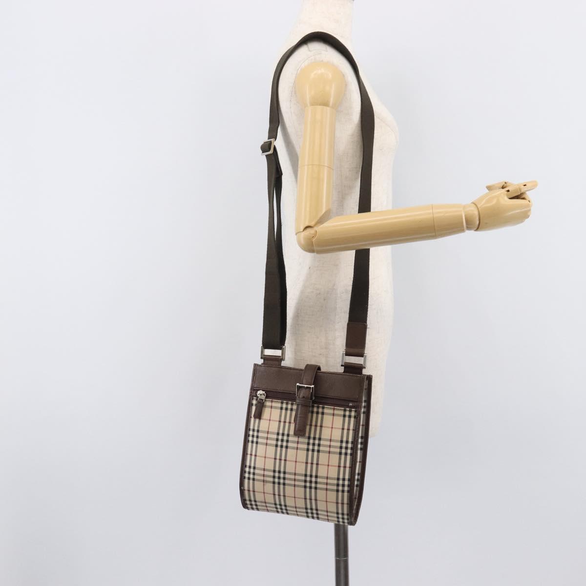 BURBERRY Nova Check Shoulder Bag Canvas Beige Silver Auth 211941