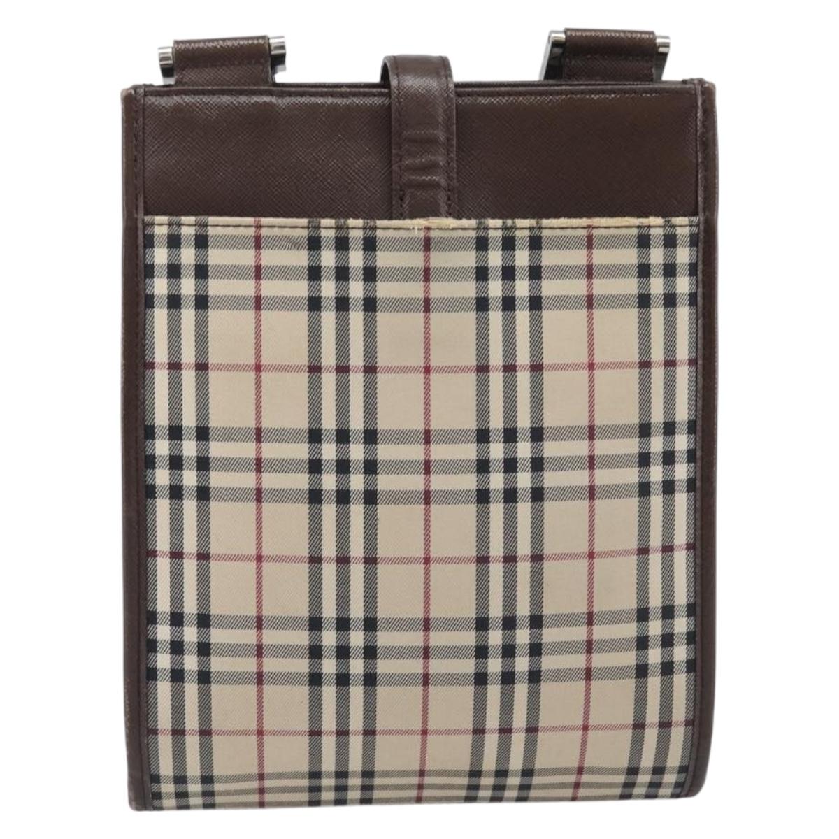 BURBERRY Nova Check Shoulder Bag Canvas Beige Silver Auth 211941