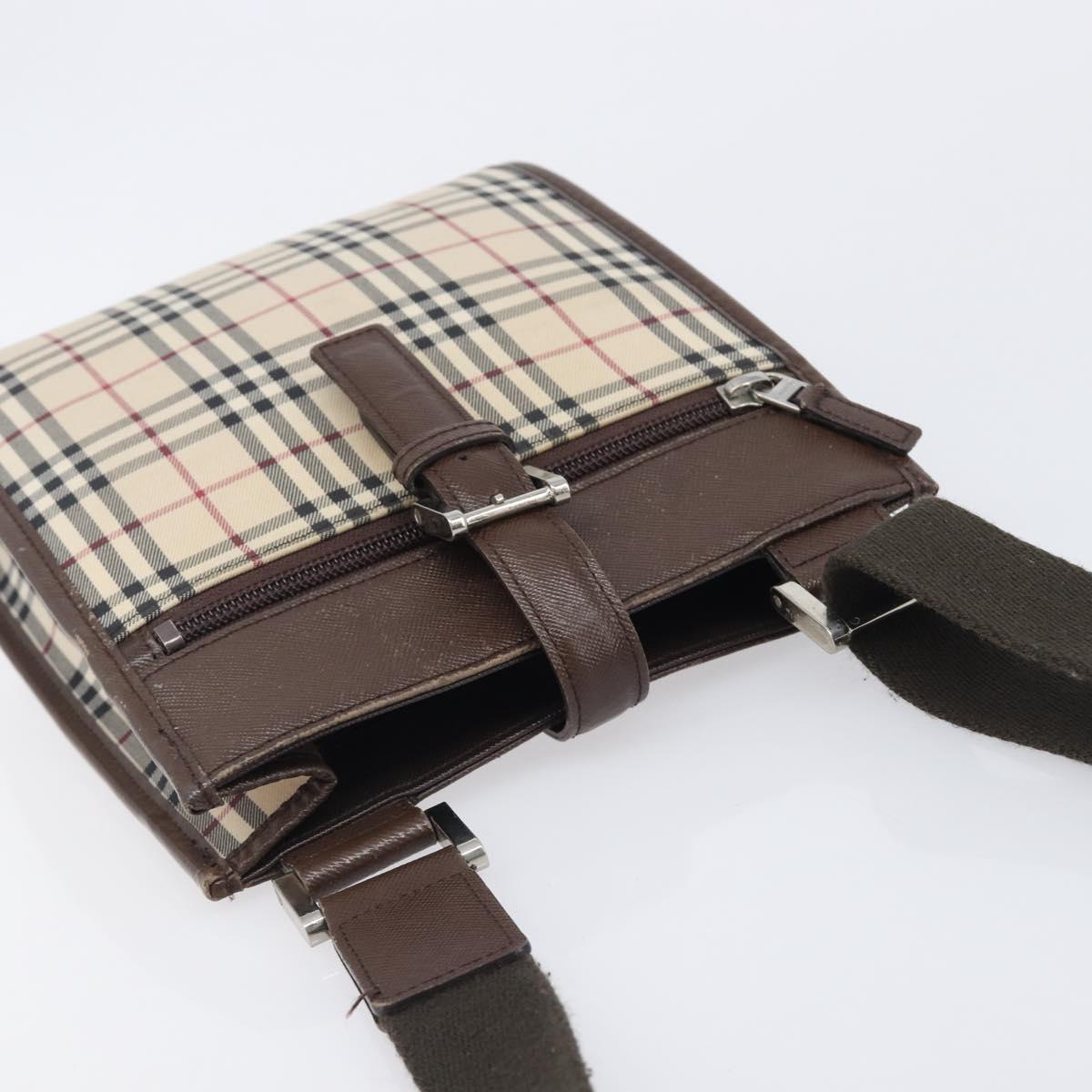 BURBERRY Nova Check Shoulder Bag Canvas Beige Silver Auth 211941