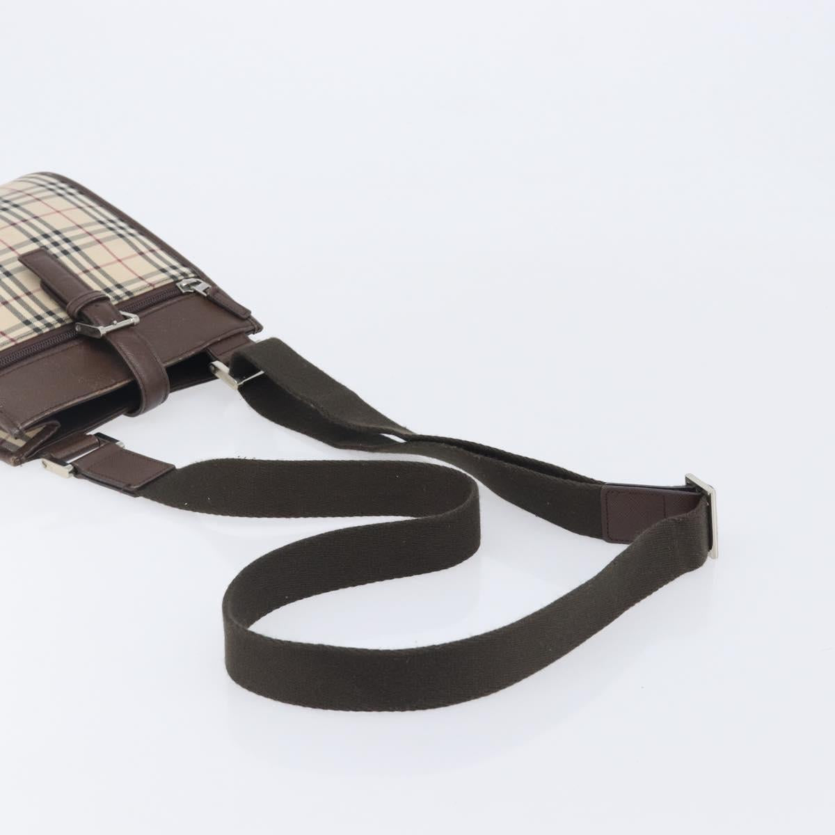 BURBERRY Nova Check Shoulder Bag Canvas Beige Silver Auth 211941