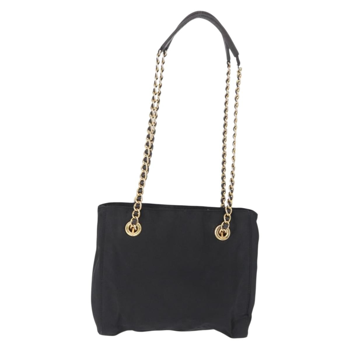 PRADA Chain Shoulder Bag Nylon Black Gold Auth 211942