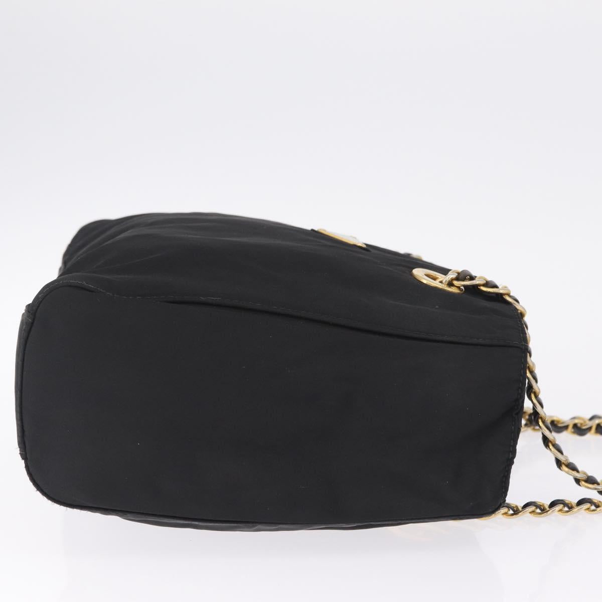 PRADA Chain Shoulder Bag Nylon Black Gold Auth 211942
