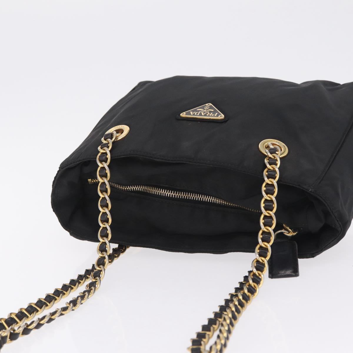 PRADA Chain Shoulder Bag Nylon Black Gold Auth 211942