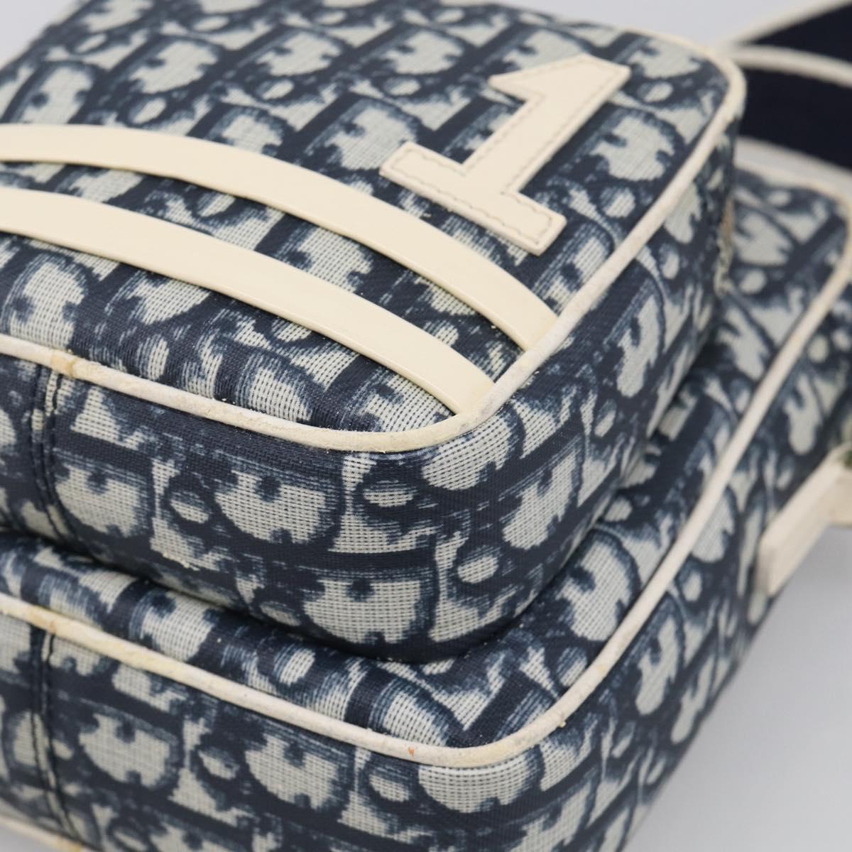 Christian Dior Trotter Canvas Shoulder Bag PVC Blue Silver Auth 211947