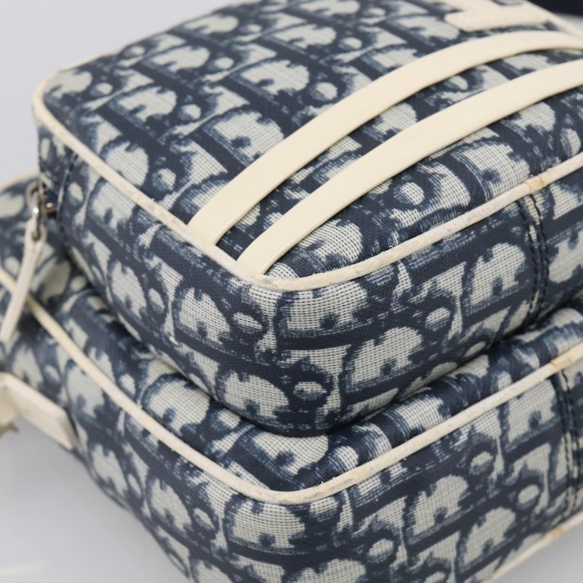 Christian Dior Trotter Canvas Shoulder Bag PVC Blue Silver Auth 211947