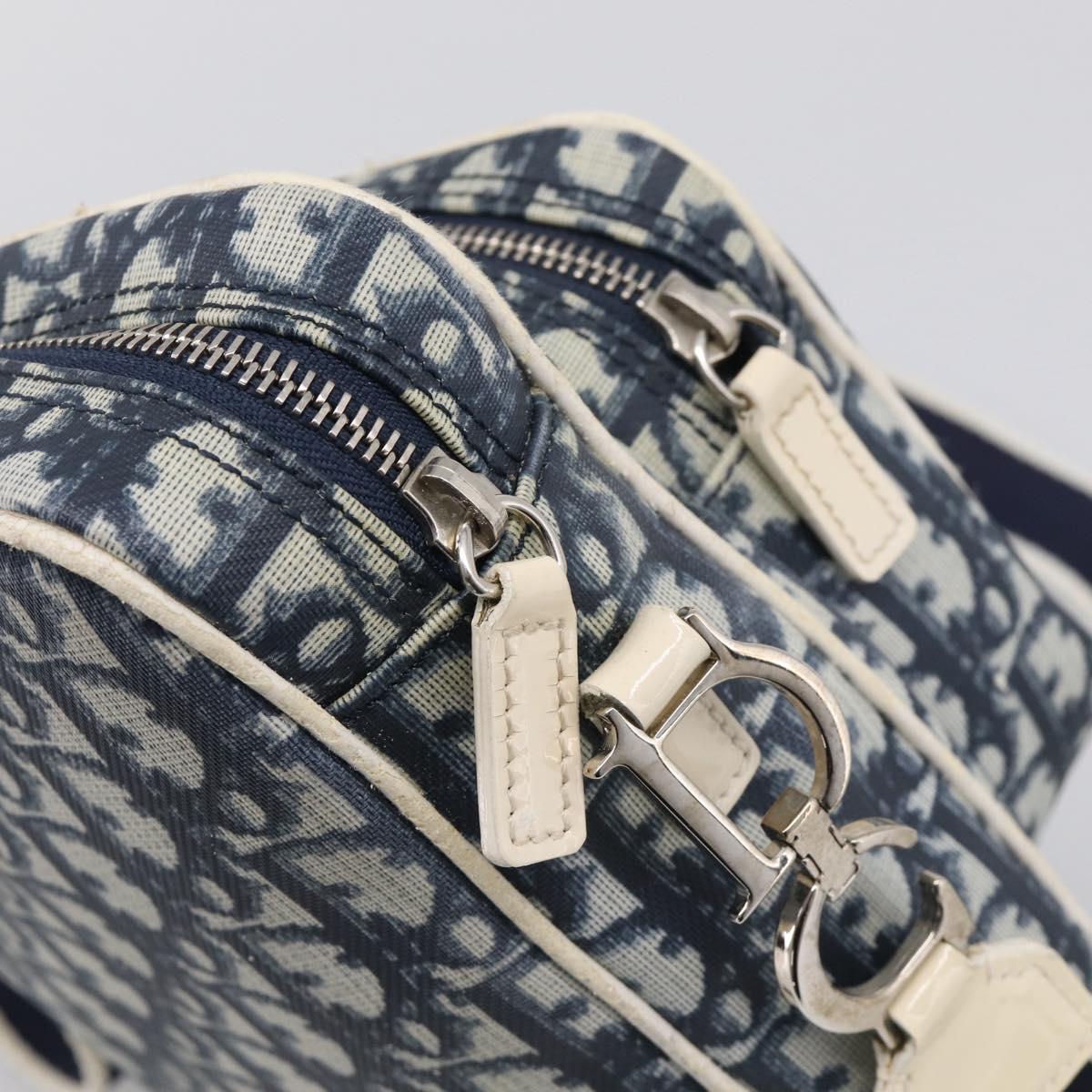 Christian Dior Trotter Canvas Shoulder Bag PVC Blue Silver Auth 211947
