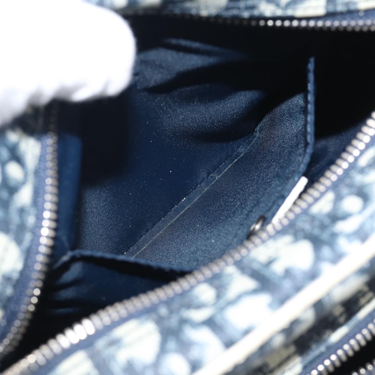 Christian Dior Trotter Canvas Shoulder Bag PVC Blue Silver Auth 211947