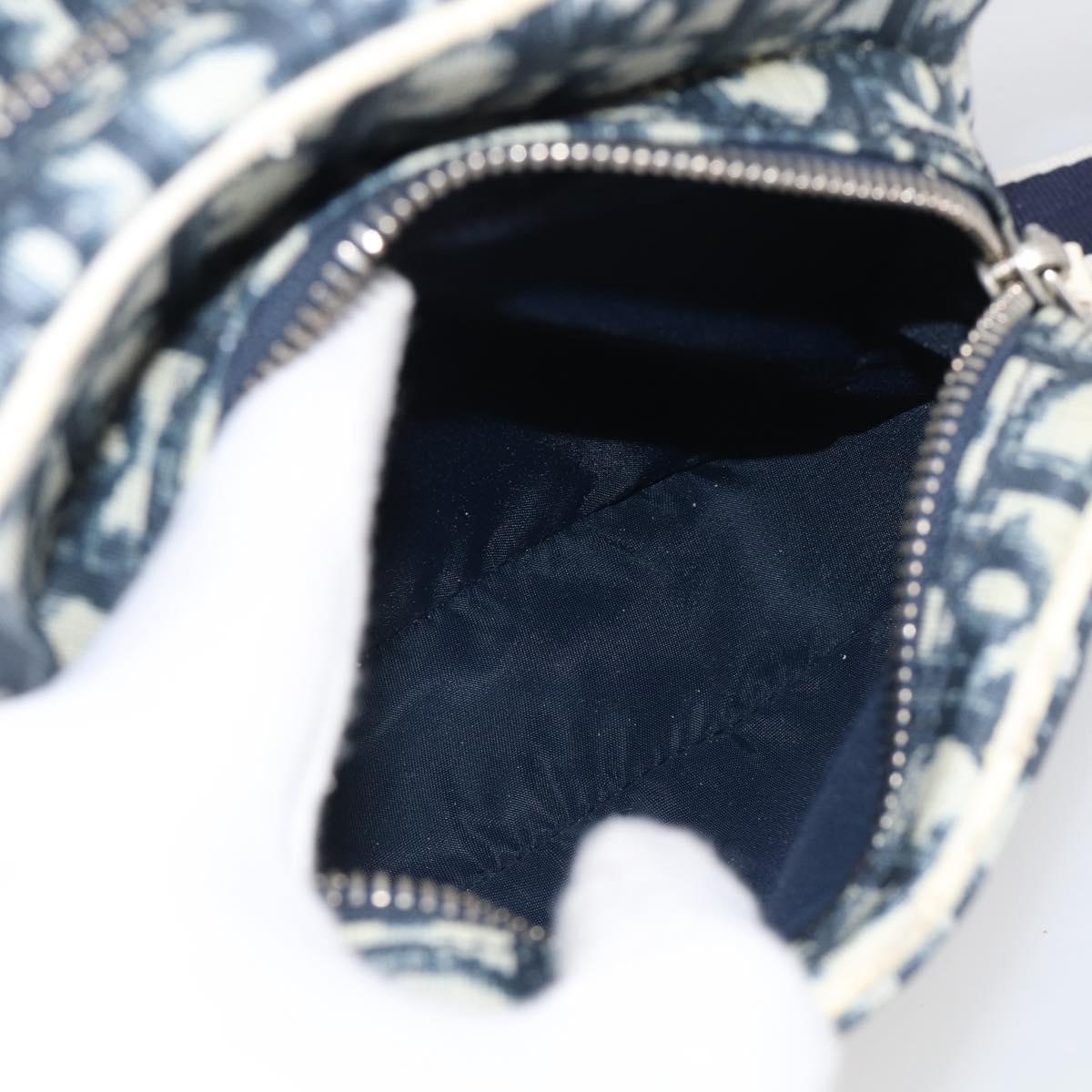 Christian Dior Trotter Canvas Shoulder Bag PVC Blue Silver Auth 211947