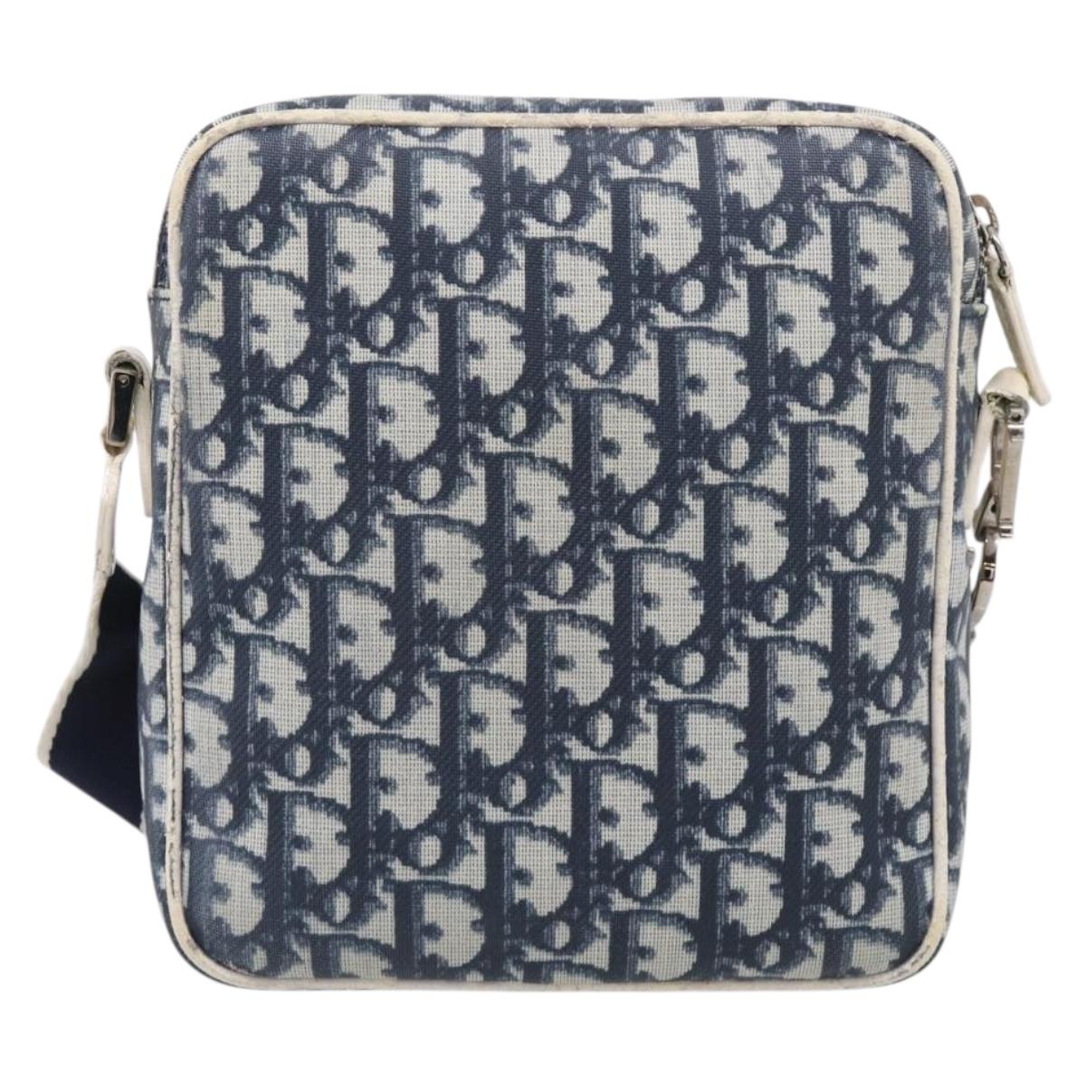 Christian Dior Trotter Canvas Shoulder Bag PVC Blue Silver Auth 211947