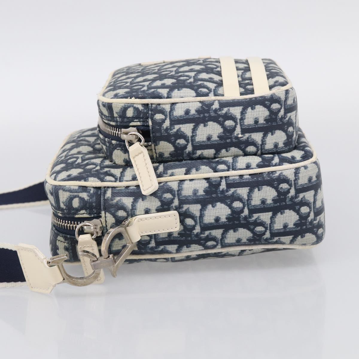 Christian Dior Trotter Canvas Shoulder Bag PVC Blue Silver Auth 211947