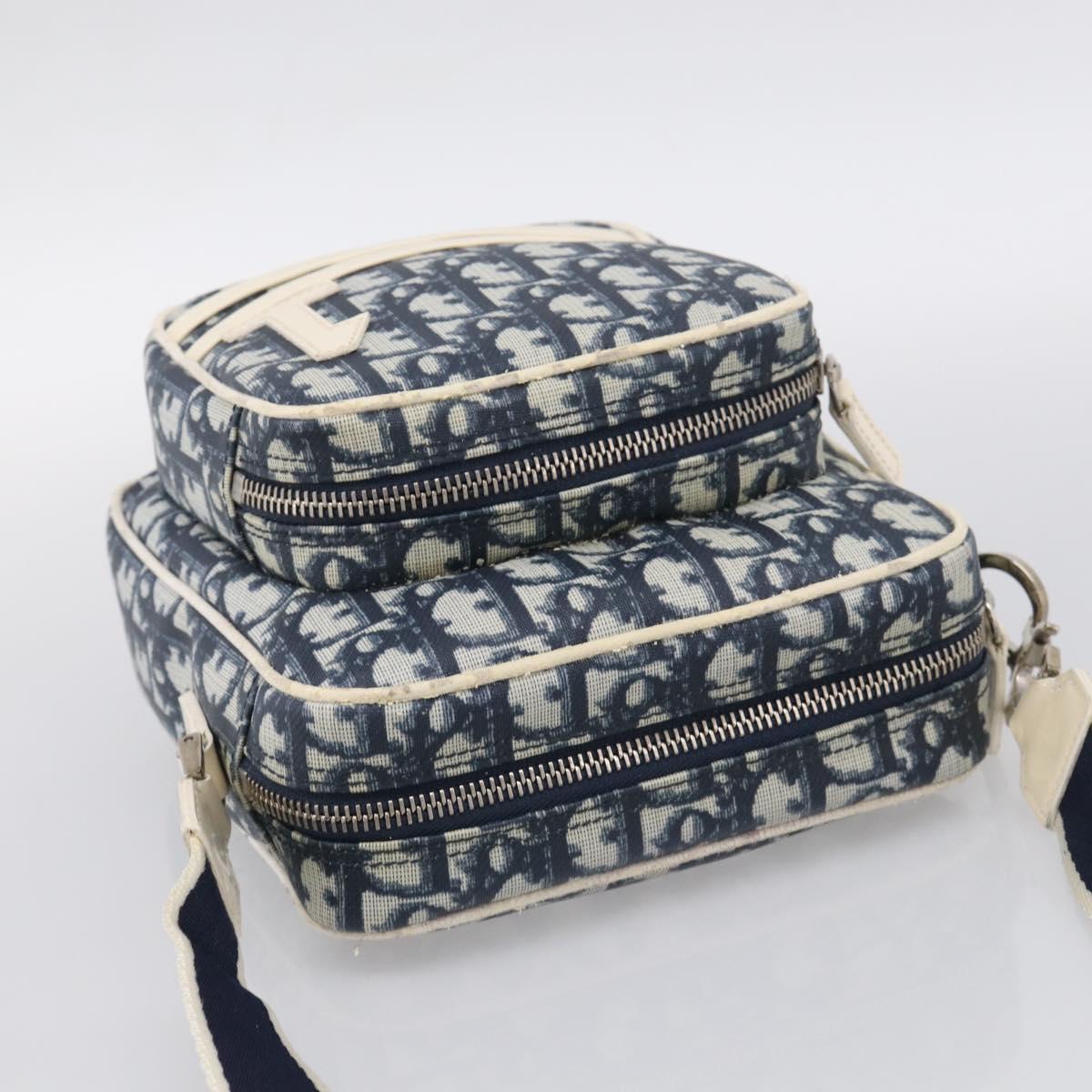 Christian Dior Trotter Canvas Shoulder Bag PVC Blue Silver Auth 211947