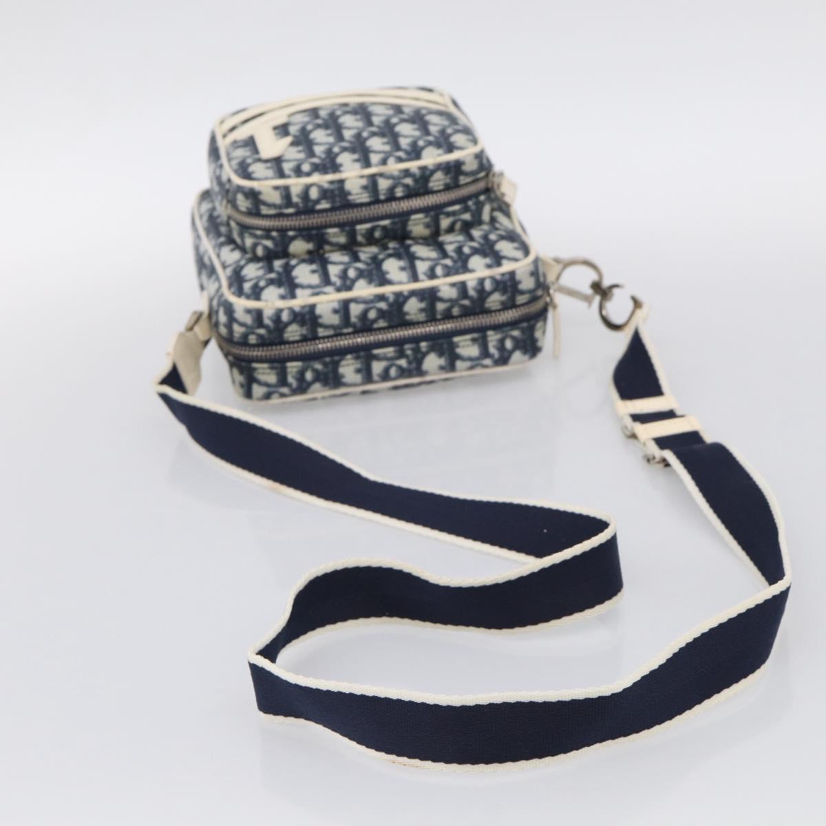 Christian Dior Trotter Canvas Shoulder Bag PVC Blue Silver Auth 211947