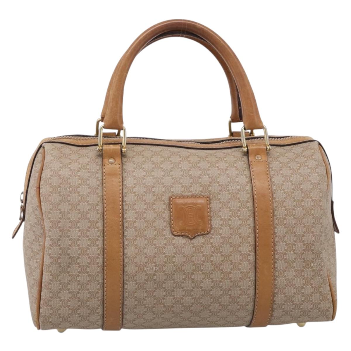CELINE Macadam Canvas Hand Bag PVC Beige Gold Auth 211949