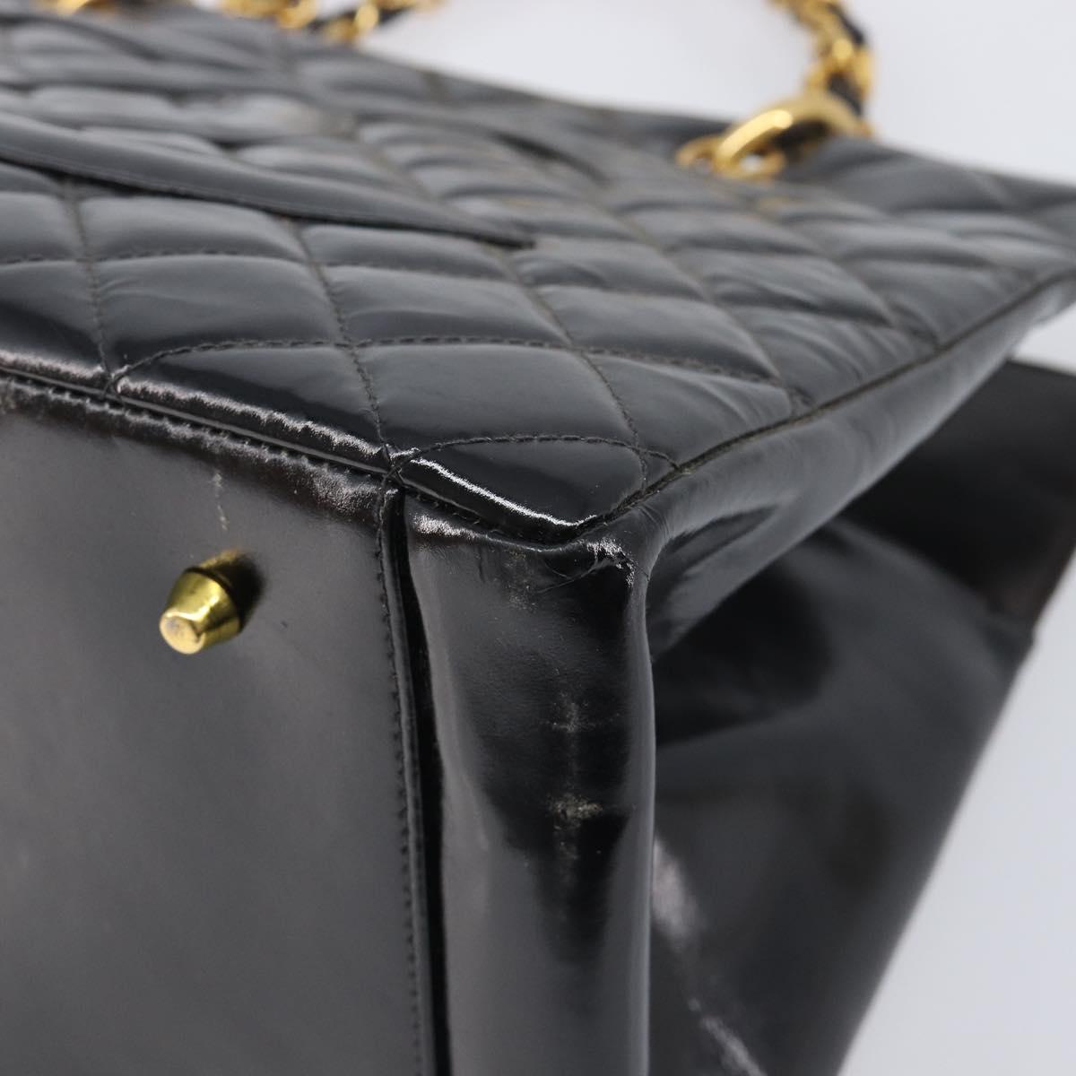 CHANEL Matelasse Chain Hand Bag Patent Leather Black Gold CC Auth 211950