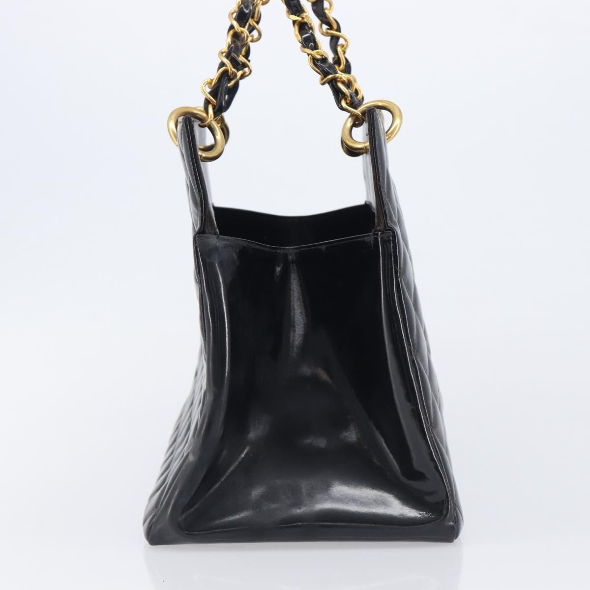 CHANEL Matelasse Chain Hand Bag Patent Leather Black Gold CC Auth 211950