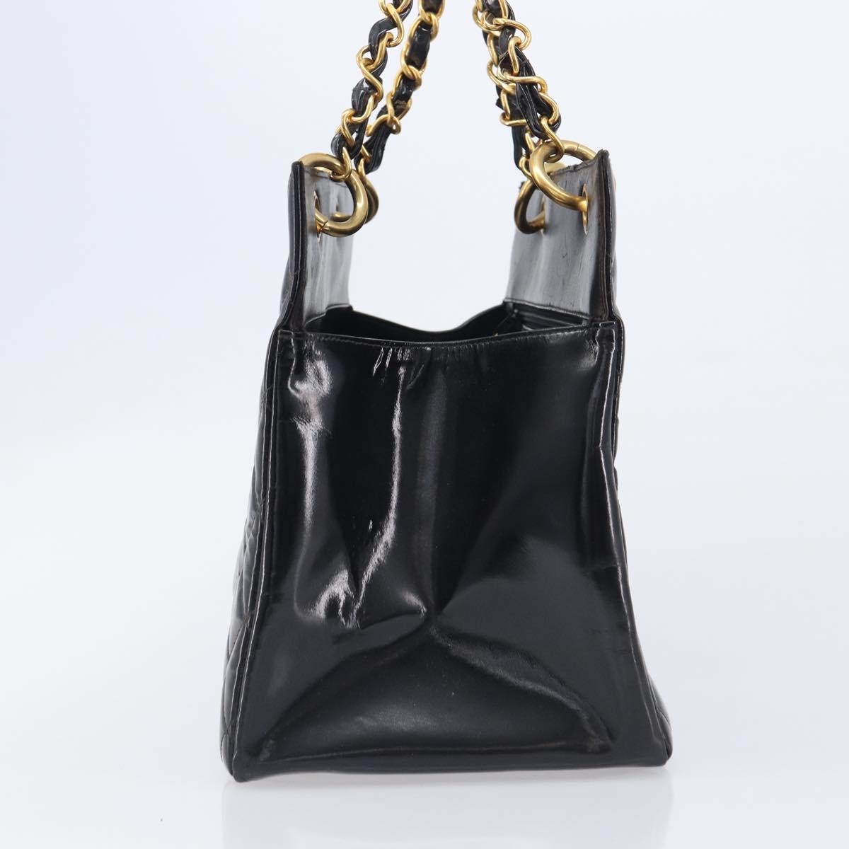 CHANEL Matelasse Chain Hand Bag Patent Leather Black Gold CC Auth 211950