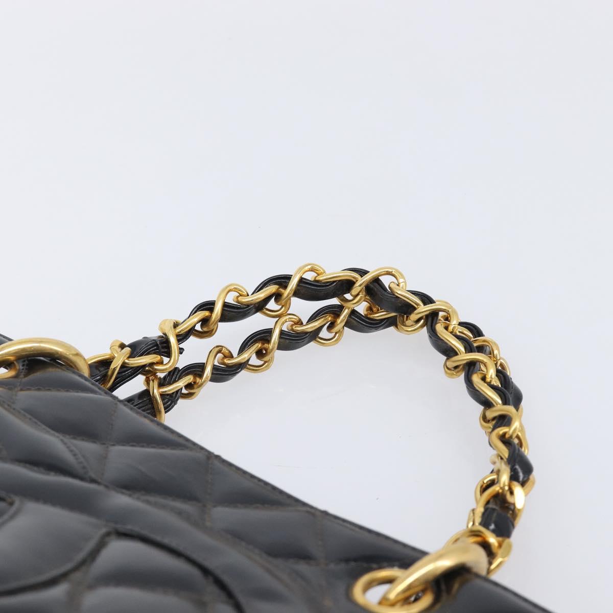 CHANEL Matelasse Chain Hand Bag Patent Leather Black Gold CC Auth 211950